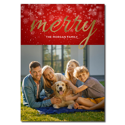 Christmas Card - Merry Snowflake Red